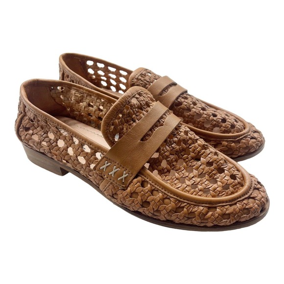 Musse & Cloud Shoes - Musse & Cloud Brown Melby Woven Leather Penny Loafers Size 8